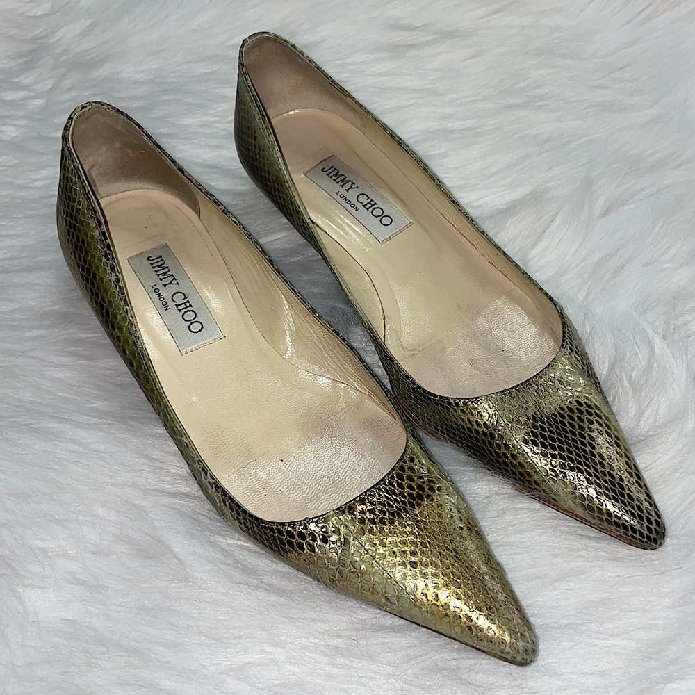 Jimmy Choo Snake-print Leather Kitten Heel